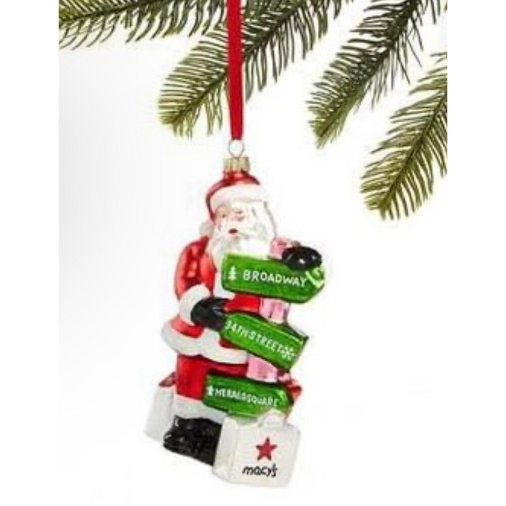 Holiday Lane Macy’s New York glass shopping Santa Ornament